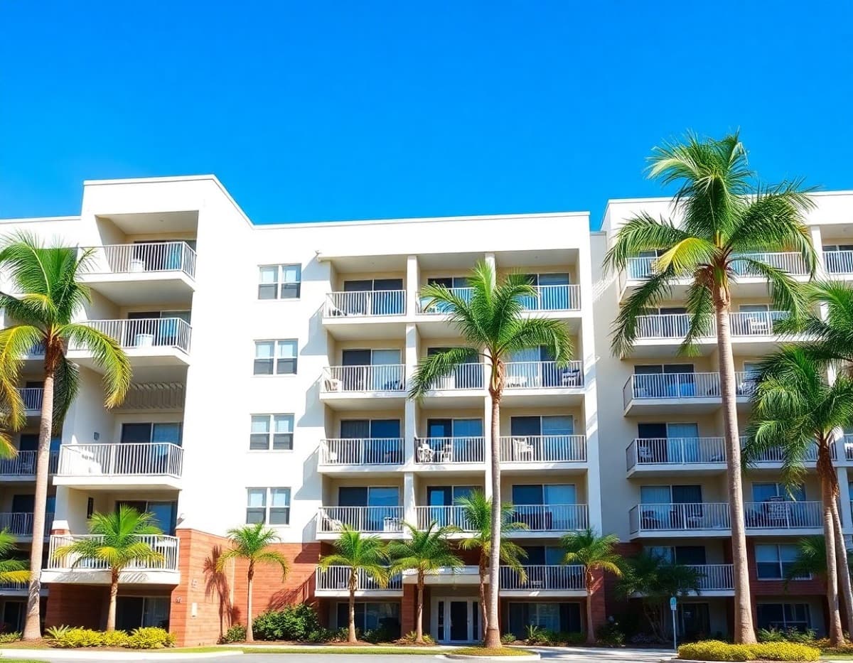 A modern Florida multifamily apartment building with palm trees
